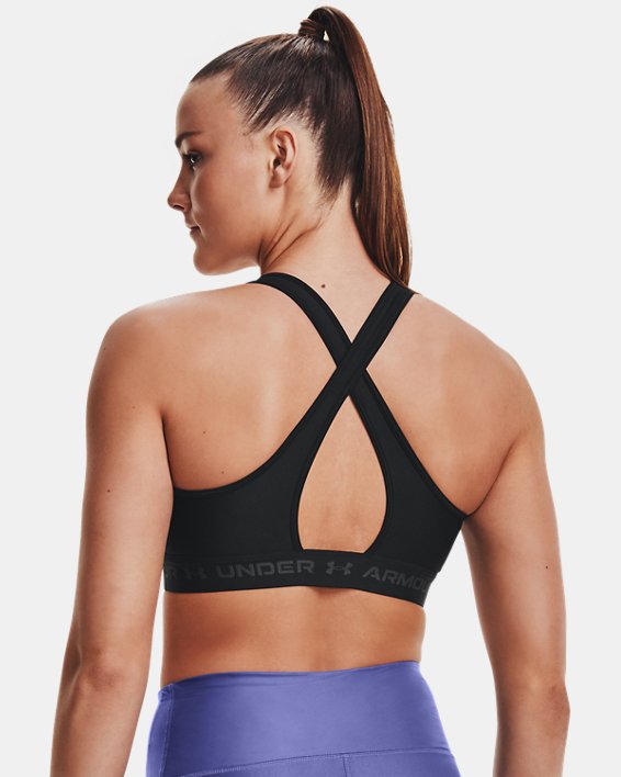 Women's Armour® Mid Crossback Sports Bra in Black image number 5